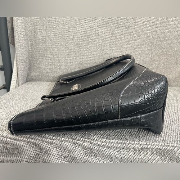 Bob Mackie Black Large Crocodile Embossed Design Shoulder Bag - Picture 15 of 16